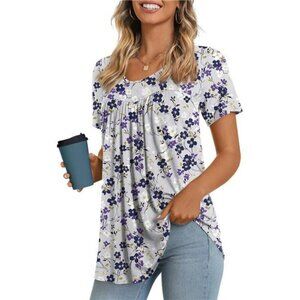 Womens Tunic Top Short Sleeve Summer Casual Comfy Flowy Blouse S to 4XL